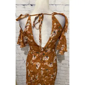 NWT Lulus Abundant Happiness Rust Orange Floral Print Jacquard Maxi Dress Medium thumbnail 7