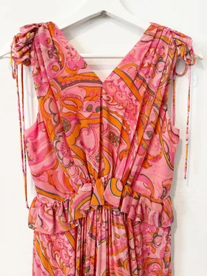 Delfi Collective Lilah Dress Size Small Floral Midi Ruffle Trim Romantic Boho thumbnail 10