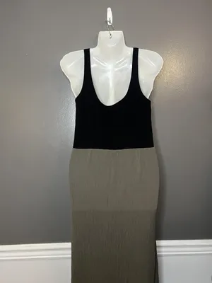 Lou & Grey Dress Womens Medium Black Olive Colorblock Maxi Sleeveless Tank thumbnail 6