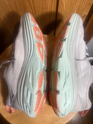 Hoka Women's Running Sneakers in Light Gray, Mint & Coral Accents thumbnail 5