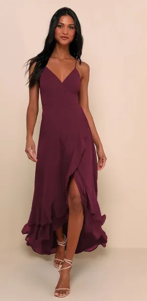 Lulus In Love Forever Plum Lace-Up High-Low Maxi Dress Wedding Holiday Medium thumbnail 1