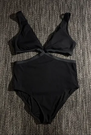 Aerie One Piece Swimsuit Full Coverage Ribbed Black Size XL Long thumbnail 1