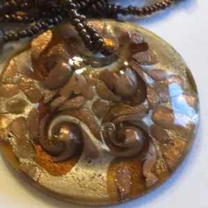 Vintage Multi Strand Brown Seed Bead Necklace With Brown & Gold Glass Pendant thumbnail 2