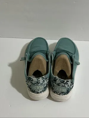 Hey Dude Teal Slip-On Casual Sneakers with White Sole and Patterned Heel thumbnail 3