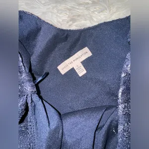 NWOT DRESS THE POPULATION Tiffany One-Shoulder Midi Lace Dress Navy S thumbnail 5