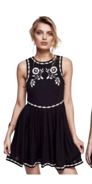 Free People "Birds of a Feather" Embroidered Mini Dress in black Size 0 thumbnail 1