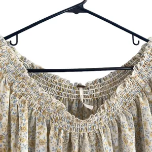 Free People Yellow Floral Wide Neck Embroidered Boho Blouse Women Sz XS thumbnail 6