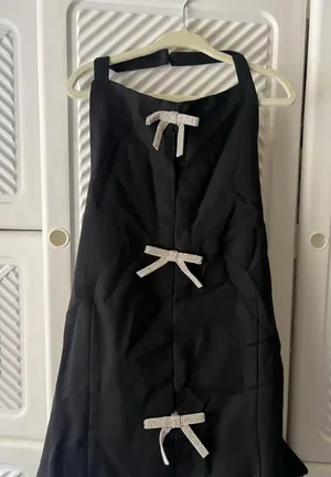 Boutique Black Halter Top with Silver Bows thumbnail 3