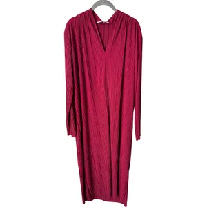 Max Mara Leisure Burgundy Red Tubo Pleated Plisse V-Neck Midi Dress XL‎ thumbnail 4