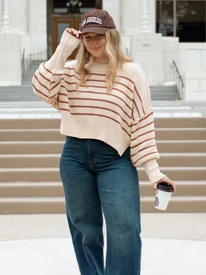 NEW CARLY JEAN LOS ANGELES CJLA Avila Cropped Sweater Blue Stripe XL thumbnail 9