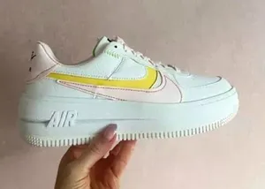Nike Air Force 1 Platform Leather Sneakers 8 White Pearl Pink Opti Yellow thumbnail 1