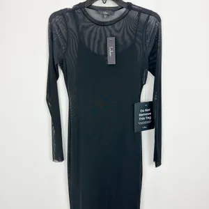 Lulus Perfect Plans Black Sheer Mesh Long Sleeve Midi Dress Party Cocktail S NWT thumbnail 6