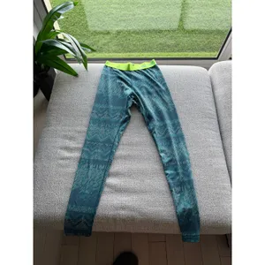 Nike Pro Dri-FIT Women Teal Green Geometric Print‎ Leggings Neon Yellow Waist M thumbnail 2
