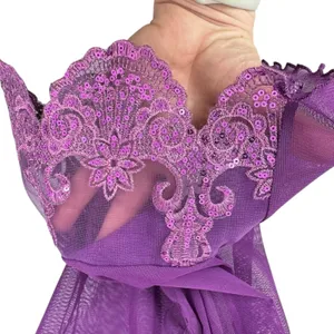 Vintage Dreamgirl Purple Sheer Mesh Wrap Robe Sequin Lace Trim Flutter Sleeve thumbnail 5