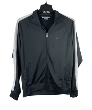 VTG Nike Black White 90s Y2K Track Zip Up Jacket L thumbnail 1