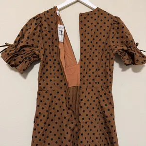 Petal & Pup Polka Dot Midi Dress Womens Large Brown Pinup Retro Brown‎ Black thumbnail 7