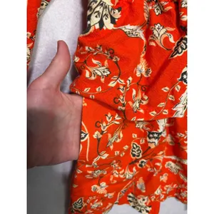 Farm Rio Anthropologie Long Sleeve Romper Red Orange Floral Cotton $228 NWT thumbnail 8