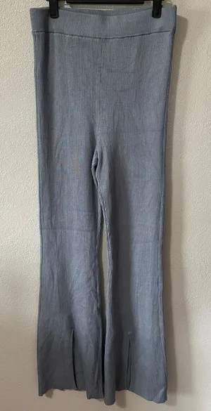 Abercrombie &‎ Fitch Ribbed Kick Flare Leggings High Waist Split Hem Blue Medium thumbnail 1