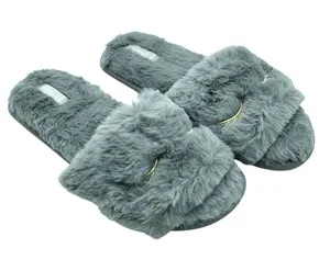 Halluci Womens Slippers Slides Faux Fur Sleepy Eyes Gray Size 38/39 US 7/8 thumbnail 1