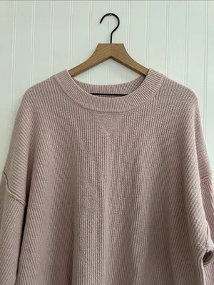 AERIE Ribbed Texture Crewneck Sweater Exposed Seams Soft Chenille Pink Size L thumbnail 4
