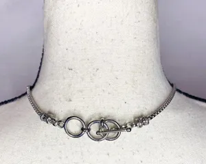 Silver Necklace Blue Crystal Round Decorative Pendant 18” Adjusts thumbnail 4