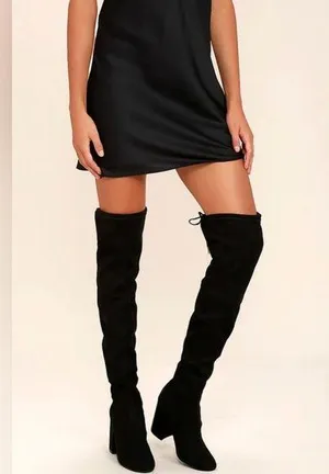 Steve Madden Norri Suede Over-the-Knee Boots, Black, Size 6, EUC thumbnail 1