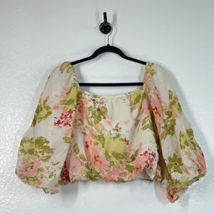 L Top Blouse Calypso St. Barth floral puff sleeve cropped Romantic Croquette thumbnail 6