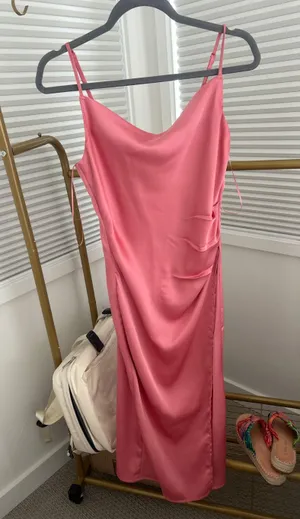 Pink Midi Re:named Baby Satin Dress thumbnail 1
