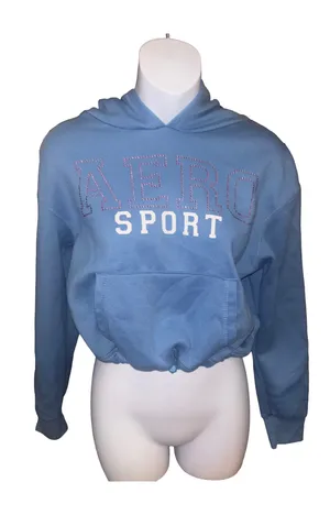Aeropostale Hoodie Cropped Vintage Blue Rhinestone thumbnail 1