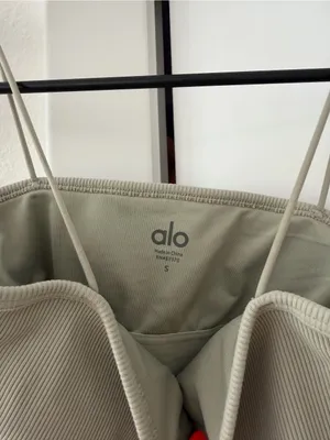 ALO Yoga Ribbed Sage Green Crop Tank with Thin Straps thumbnail 6