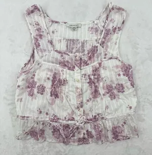 American Eagle Outfitters Cropped Tank Lavender Floral Cottage Boho Fairy Small thumbnail 1
