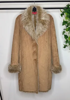 Anne Klein Trendy Faux Suede Penny Lane Coat size L Large Boho Western Shaggy thumbnail 1