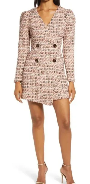 Adelyn Rae Laurie Long Sleeve Tweed Mini Dress Orange Women’s XS thumbnail 1
