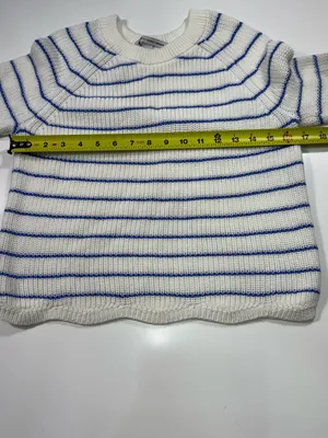 Autumn Cashmere White Crewneck Sweater with Blue Stripes thumbnail 3