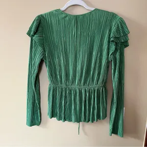 Zara Bright Green Ruffle Sleeve Ribbed Blouse thumbnail 4