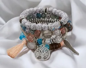 4pcs/set Bohemian Hand‎ String, Tree Of Life Feather Wings Pendant Bracelet thumbnail 1