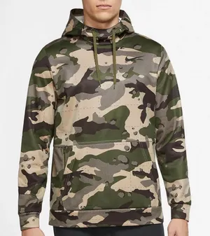 Nike Therma-FIT Camo Pullover Hoodie Green Tan Brown Fleece Lined CU6260-326 thumbnail 1
