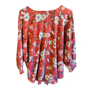 Absolutely Famous XL Orange Floral V-Neck Tie Front Boho Top Dolman Sleeve Soft thumbnail 10
