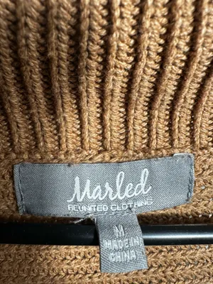P222. Marled Reunited Clothing Medium Camel Collared V-Neck Knit Sweater thumbnail 2