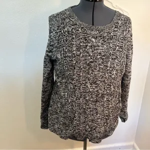 Old Navy‎ Women's Size XL Pullover Crewneck Sweater Cable Knit Black Marled thumbnail 2
