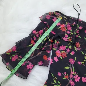 Alice + Olivia Black Floral Silk‎ Chiffon Lexis Sakura Mini Dress Off Shoulder 6 thumbnail 10