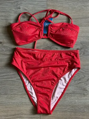 CUPSHE Red Shimmer High-Waist Bikini Small NWT Minimalist Sexy thumbnail 2