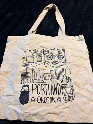 Portland Oregon Graphic Canvas Tote - Cream with Black Print thumbnail 1