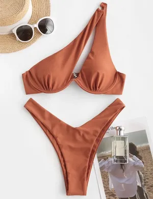 ZAFUL One Shoulder Underwire Cutout High Cut Bikini thumbnail 2