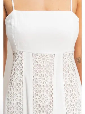 NEW HYFVE White Linen Blend Lace Panel Maxi Dress – Large thumbnail 3