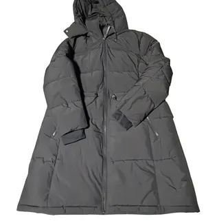 DKNY Womens‎ Long Puffer Parka Jacket Hooded Black Quilted Winter Coat XLarge XL thumbnail 1