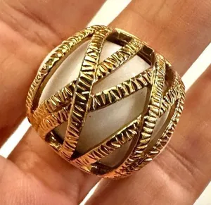 Deco large gold tone and white cocktail ring thumbnail 1
