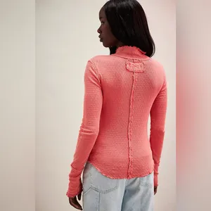 We The Free Sara‎ Pointelle Turtleneck Long Sleeve Top Coral Size Large thumbnail 3