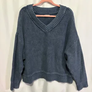 American Eagle Womens Blue Cotton V-Neck Oversized Cropped Sweater XL Coastal thumbnail 1