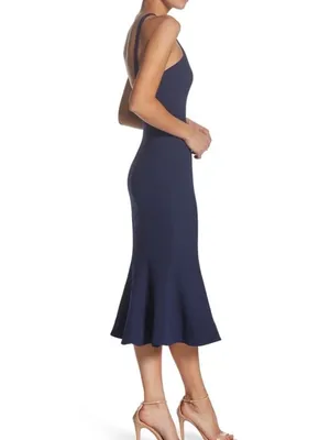 Dress the Population Navy Blue Halter Midi Dress Size Small Fit & Flare thumbnail 3